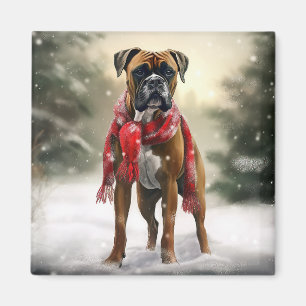 Boxer Dog in Schneeschweihnacht Magnet