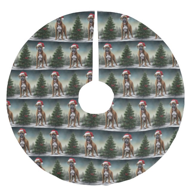 Boxer Dog in Schneeschweihnacht Polyester Weihnachtsbaumdecke (Vorderseite)