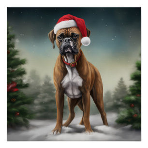 Boxer Dog in Schneeschweihnacht Poster