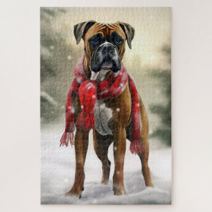 Boxer Dog in Schneeschweihnacht Puzzle