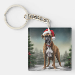 Boxer Dog in Schneeschweihnacht Schlüsselanhänger