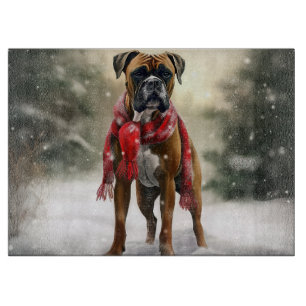 Boxer Dog in Schneeschweihnacht Schneidebrett