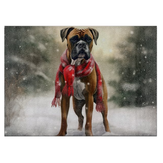 Boxer Dog in Schneeschweihnacht Schneidebrett (Vorderseite)