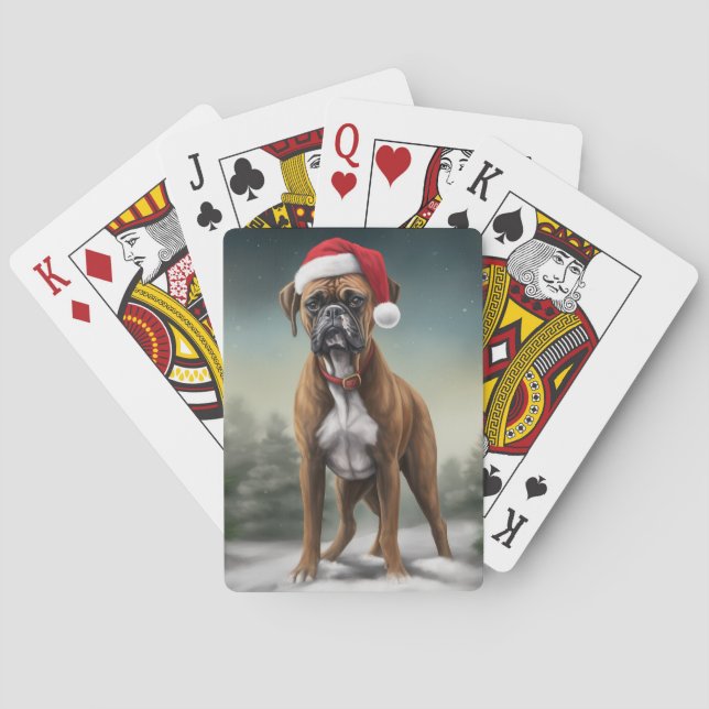 Boxer Dog in Schneeschweihnacht Spielkarten (Rückseite)