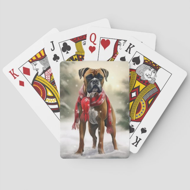 Boxer Dog in Schneeschweihnacht Spielkarten (Rückseite)