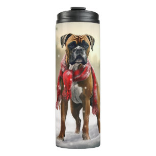 Boxer Dog in Schneeschweihnacht Thermosbecher