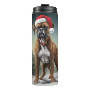 Boxer Dog in Schneeschweihnacht Thermosbecher