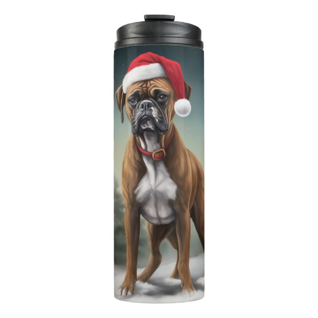 Boxer Dog in Schneeschweihnacht Thermosbecher (Vorderseite)