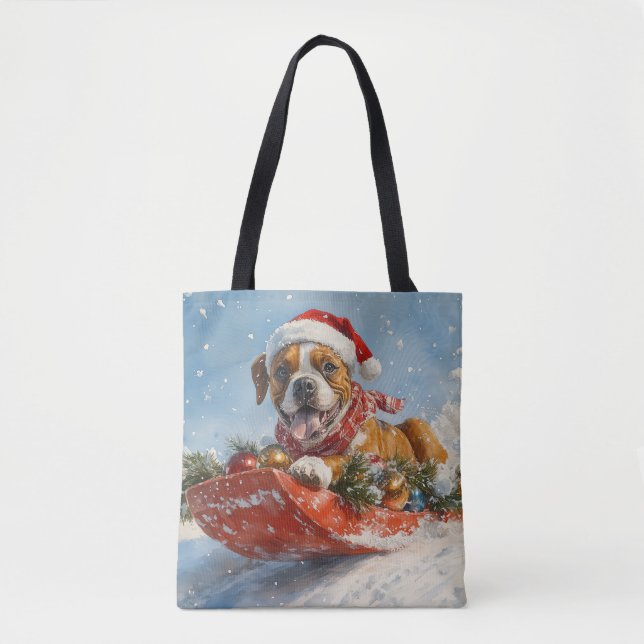 Boxer Dog in Sledge Lass es Schnee Weihnachten (Vorderseite)