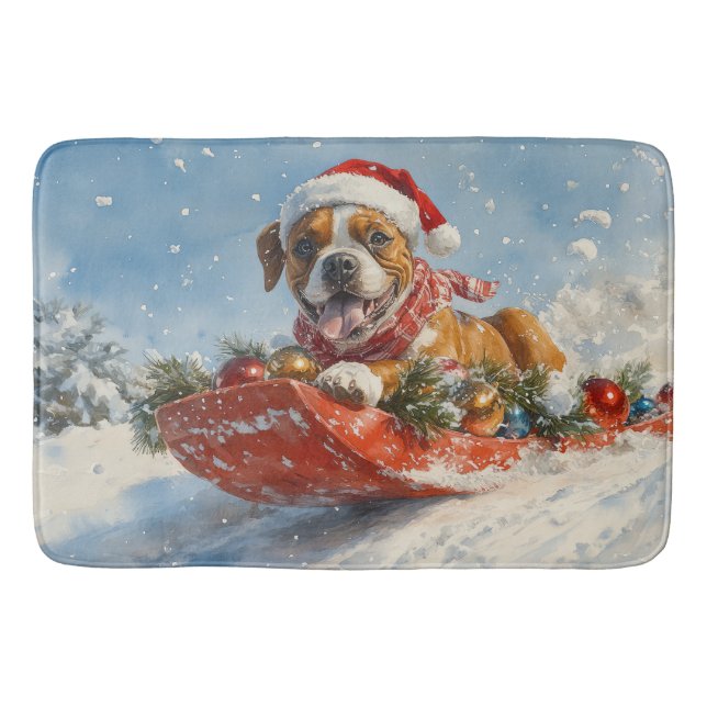 Boxer Dog in Sledge Lass es Schnee Weihnachten Badematte (Vorderseite)