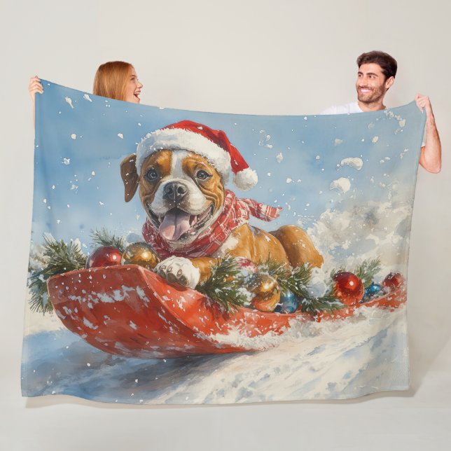 Boxer Dog in Sledge Lass es Schnee Weihnachten Fleecedecke (Beispiel)