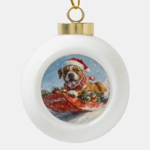 Boxer Dog in Sledge Lass es Schnee Weihnachten Keramik Kugel-Ornament