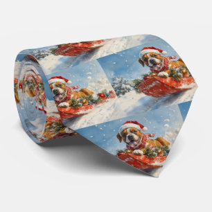 Boxer Dog in Sledge Lass es Schnee Weihnachten Krawatte