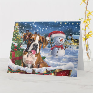Boxer Dog in Sleigh Snow Weihnachten Karte