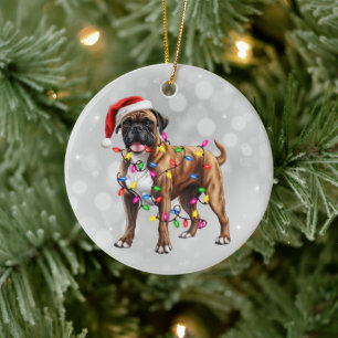 Boxer Dog in Weihnachtsbeleuchtung umwickelt Keramik Ornament