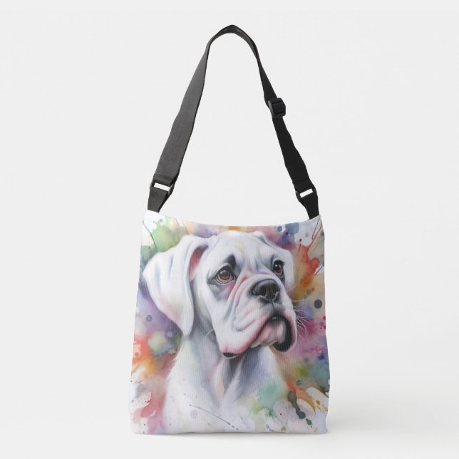 Boxer Dog Joy Ink Spatter Whimsical Boxer Dogs Tragetaschen Mit Langen Trägern (Vorderseite)