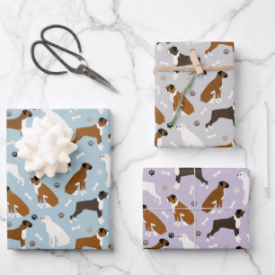 Boxer Dog Knochen und Paws Geschenkpapier Set