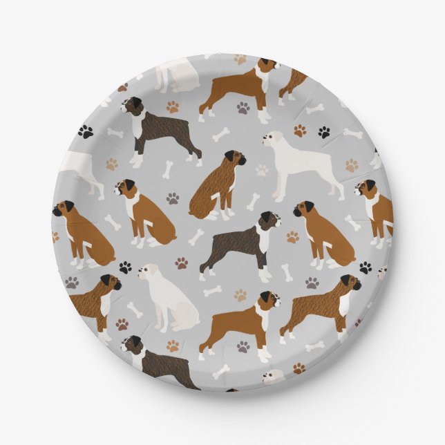 Boxer Dog Knochen und Paws Pappteller (Vorderseite)