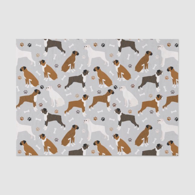 Boxer Dog Knochen und Paws Seidenpapier (Vorderseite)
