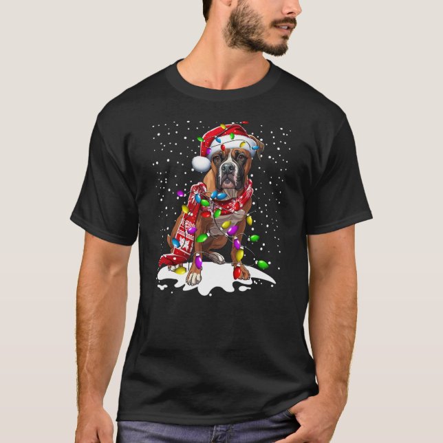 Boxer Dog Lighting Xmas Boxer Christmas T-Shirt (Vorderseite)