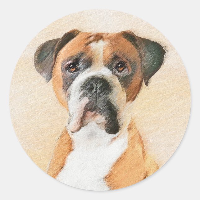 Boxer Dog Malerei unzugeschnittene ursprüngliche T Runder Aufkleber (Vorderseite)