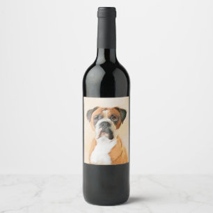 Boxer Dog Malerei unzugeschnittene ursprüngliche T Weinetikett
