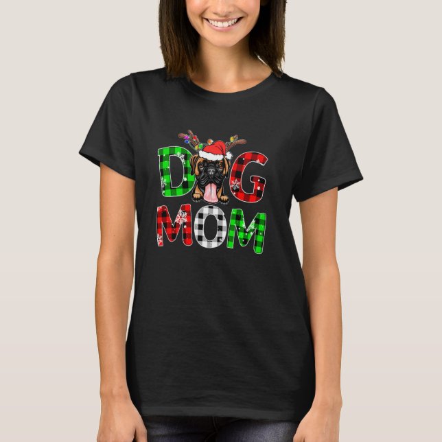 Boxer Dog Mama Buffalo Kariert Xmas Pajama Reindee T-Shirt (Vorderseite)