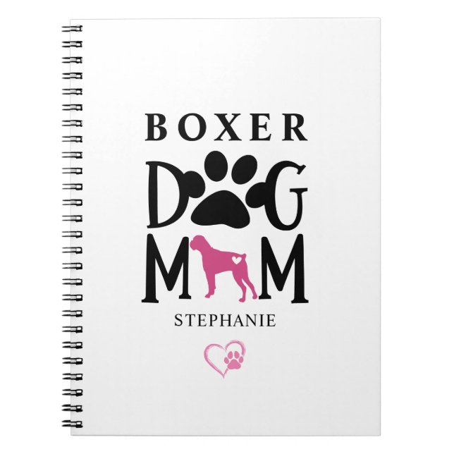 Boxer Dog Mama Pawprint Herz Individuelle Name Notizblock (Vorderseite)