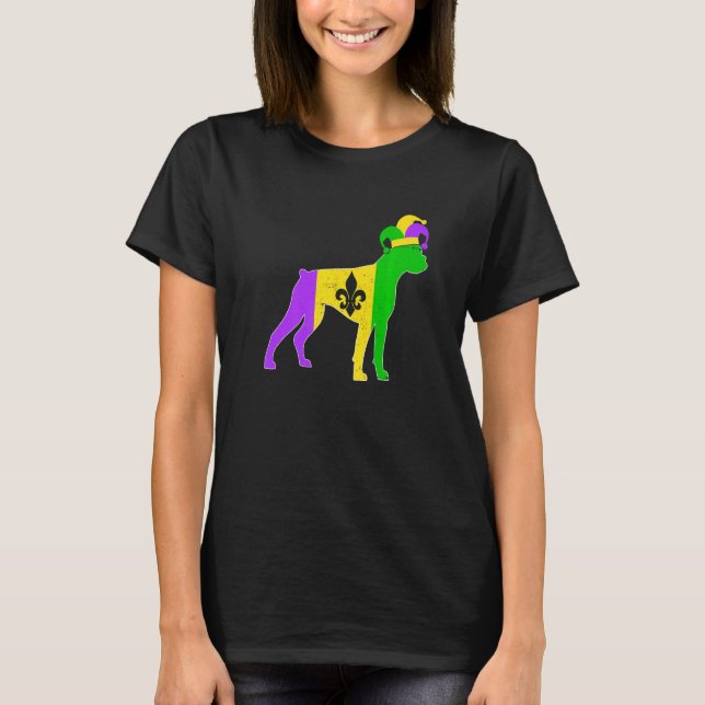 Boxer Dog Mardi Gras Carnivals Funny Puppy Jester  T-Shirt (Vorderseite)