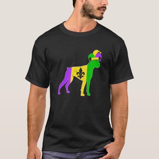 Boxer Dog Mardi Gras Carnivals Funny Puppy Jester  T-Shirt (Vorderseite)
