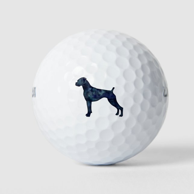 Boxer Dog Natural Ears Black Watercolor Silhouette Golfball (Vorderseite)