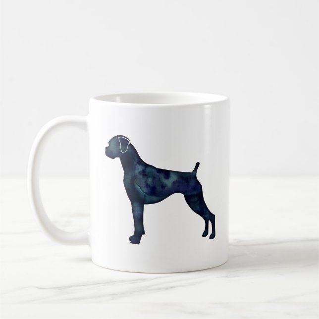 Boxer Dog Natural Ears Black Watercolor Silhouette Kaffeetasse (Links)
