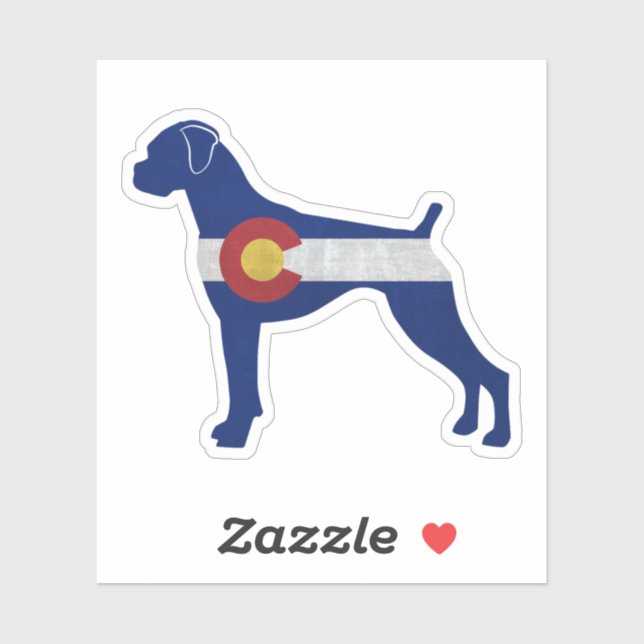 Boxer Dog Natural Ears Colorado Flag Silhouette Aufkleber (Blatt)