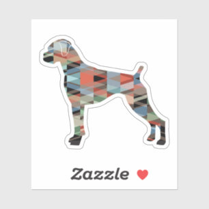 Boxer Dog Natural Ears Geo Silhouette Kariert Aufkleber