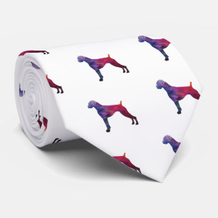Boxer Dog Natural Ears Geo Silhouette Lila Krawatte