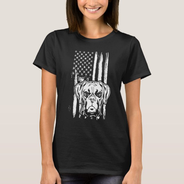 Boxer Dog Niedlich American Flag USA Puppy T-Shirt (Vorderseite)