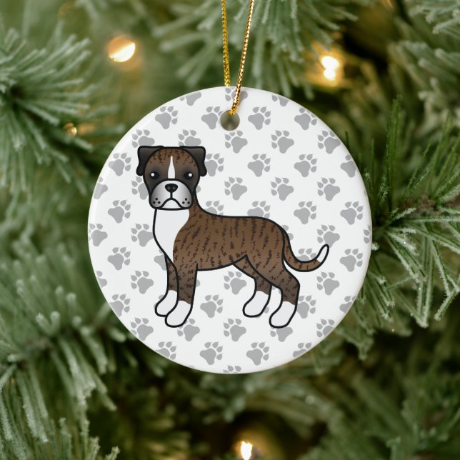 Boxer Dog Niedlich Illustration & Paws Keramik Ornament (Baum)