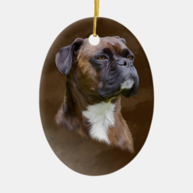 Boxer Dog Ölgemälde Porträt Keramikornament (Vorne)