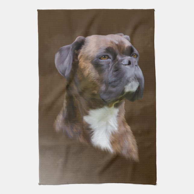 Boxer Dog Ölgemälde Porträt Küchentuch (Vertikal)