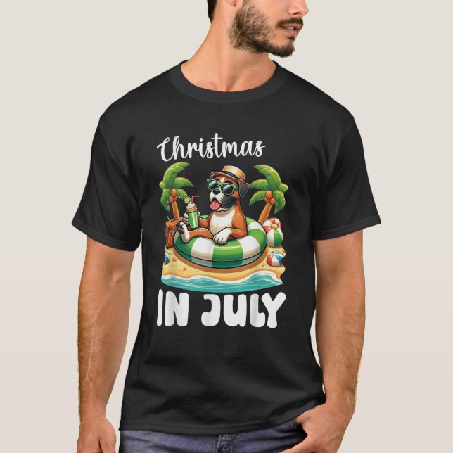 BOXER Dog on Inflatable Boat Merry Christmas in Ju T-Shirt (Vorderseite)
