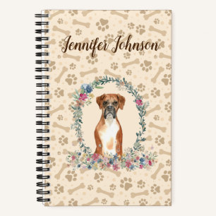 Boxer Dog Paw Print & Floral Niedlich Notizbuch