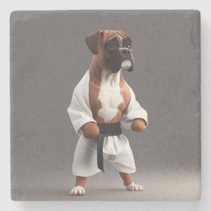 Boxer Dog Play Karate, Boxer Dog Karate Player Steinuntersetzer