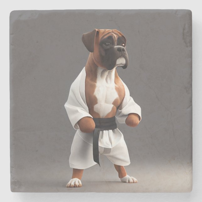 Boxer Dog Play Karate, Boxer Dog Karate Player Steinuntersetzer (Vorderseite)