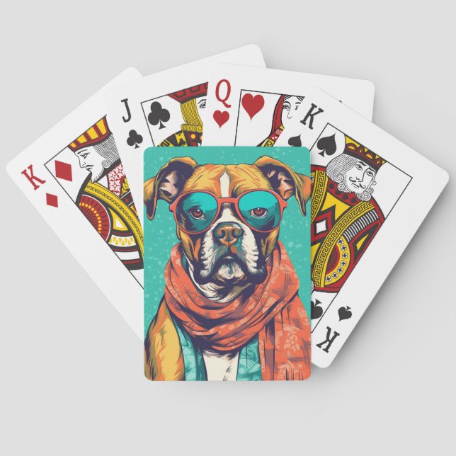 Boxer Dog Pop Kunst, Spaß Hunde Liebhaber Spielkarten (Rückseite)