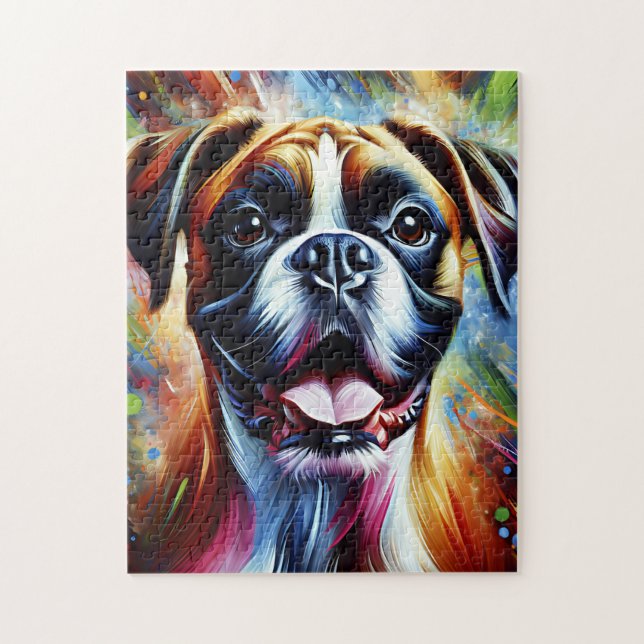 Boxer Dog Portrait Akryllische Kunst Print Dog Lov Puzzle (Vertikal)