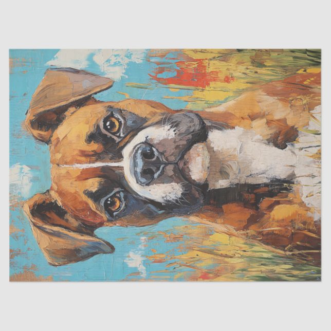 Boxer Dog Portrait Digital Oil Painting Decoupage Seidenpapier (Vorderseite)