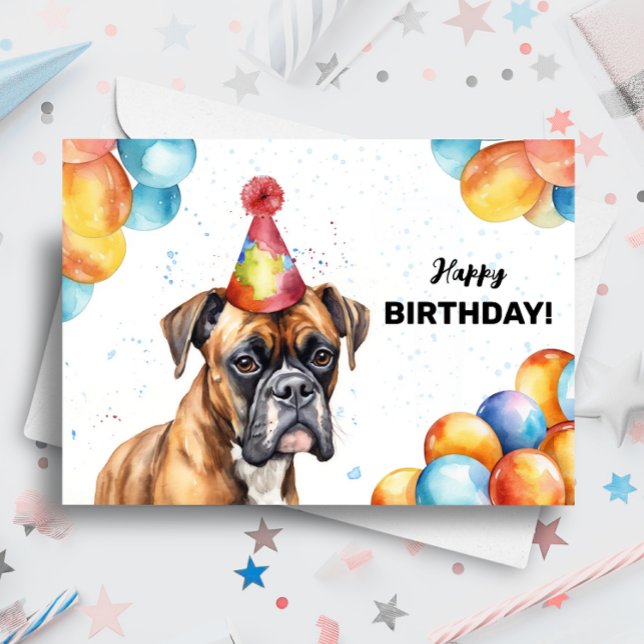 Boxer Dog Portrait Niedliches Tier Party Happy Bir Karte (Von Creator hochgeladen)
