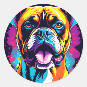 Boxer Dog Portrait Pop Art Runder Aufkleber