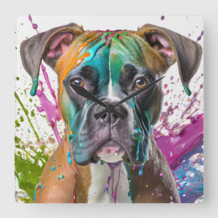 Boxer Dog Quadratische Wanduhr