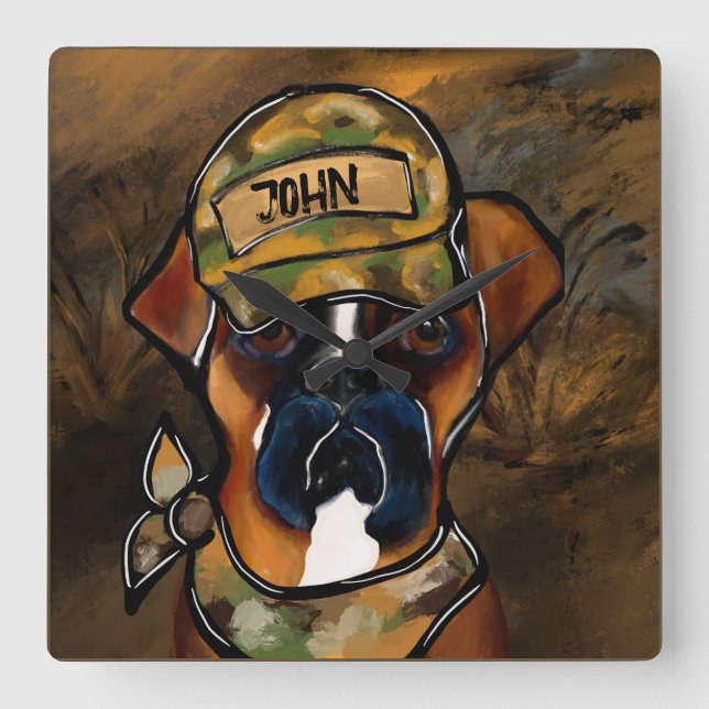 Boxer Dog Quadratische Wanduhr (Vorderseite)
